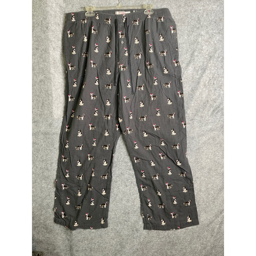 Merona Mens‎ Pajama Pants Gray St Bernard Santa Hat Dog Flannel XL Christmas